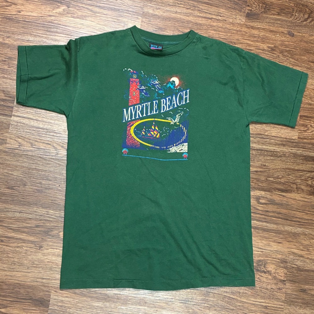 Vintage 90s Myrtle Beach South Carolina T Shirt XL Green Single Stitch USA